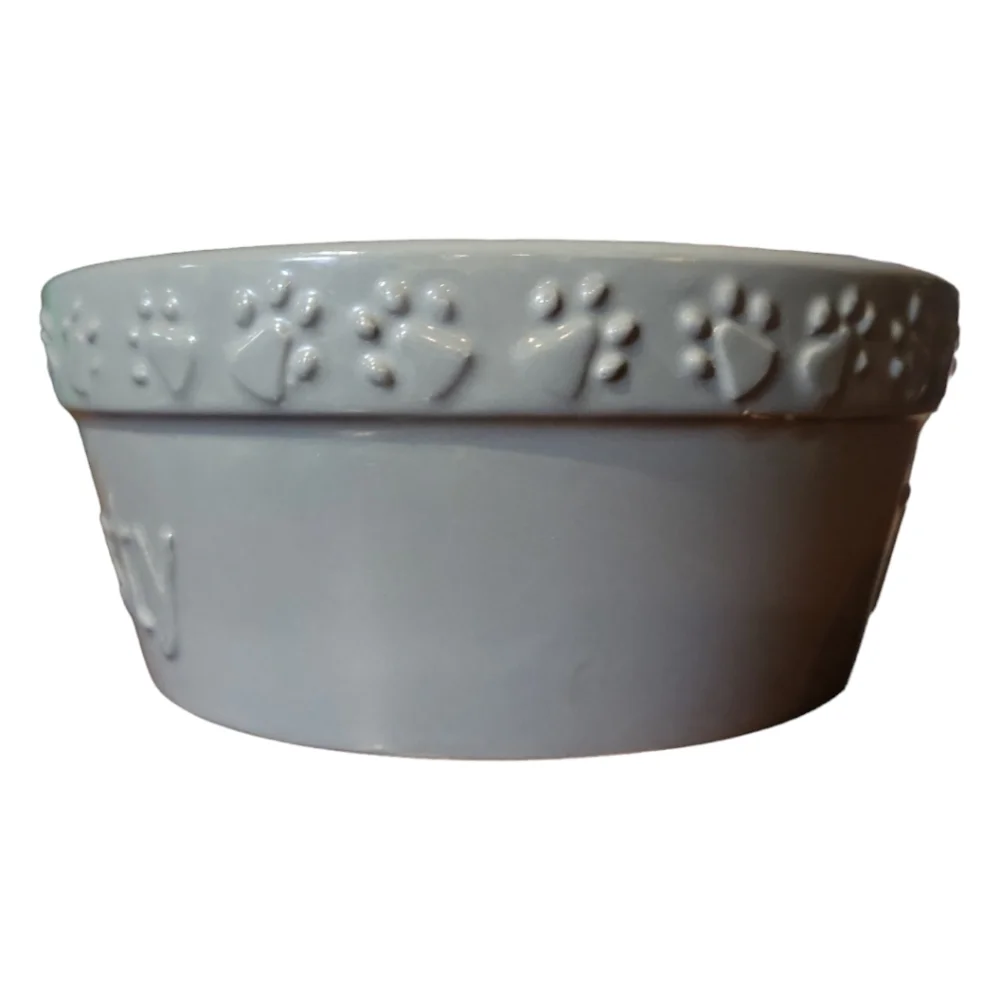 2HP😀 Vtg 2018 Thirsty Heavy Stoneware Signature Housewares Inc Lrg Pet Bowl Paw